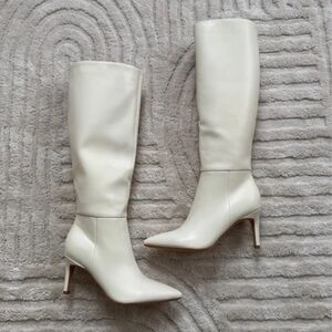Boots Cream Over-the-Knee Pointed-Toe Stiletto Boots